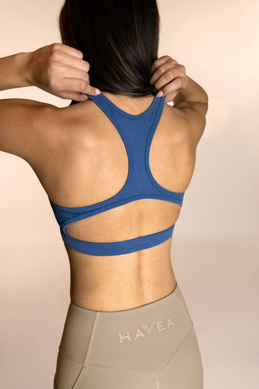 Arete Blue Sports Bra Cross back