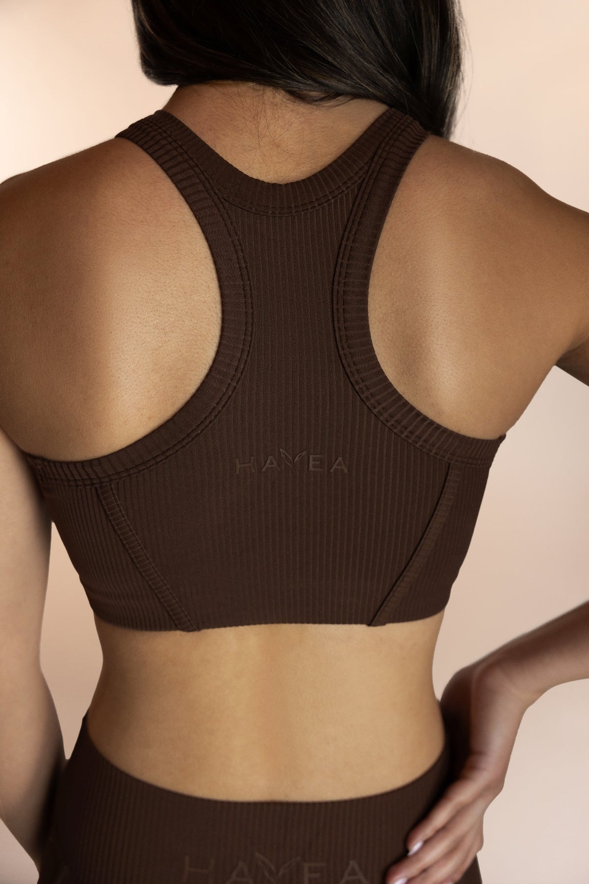 High support women's ribbed sports bra Back