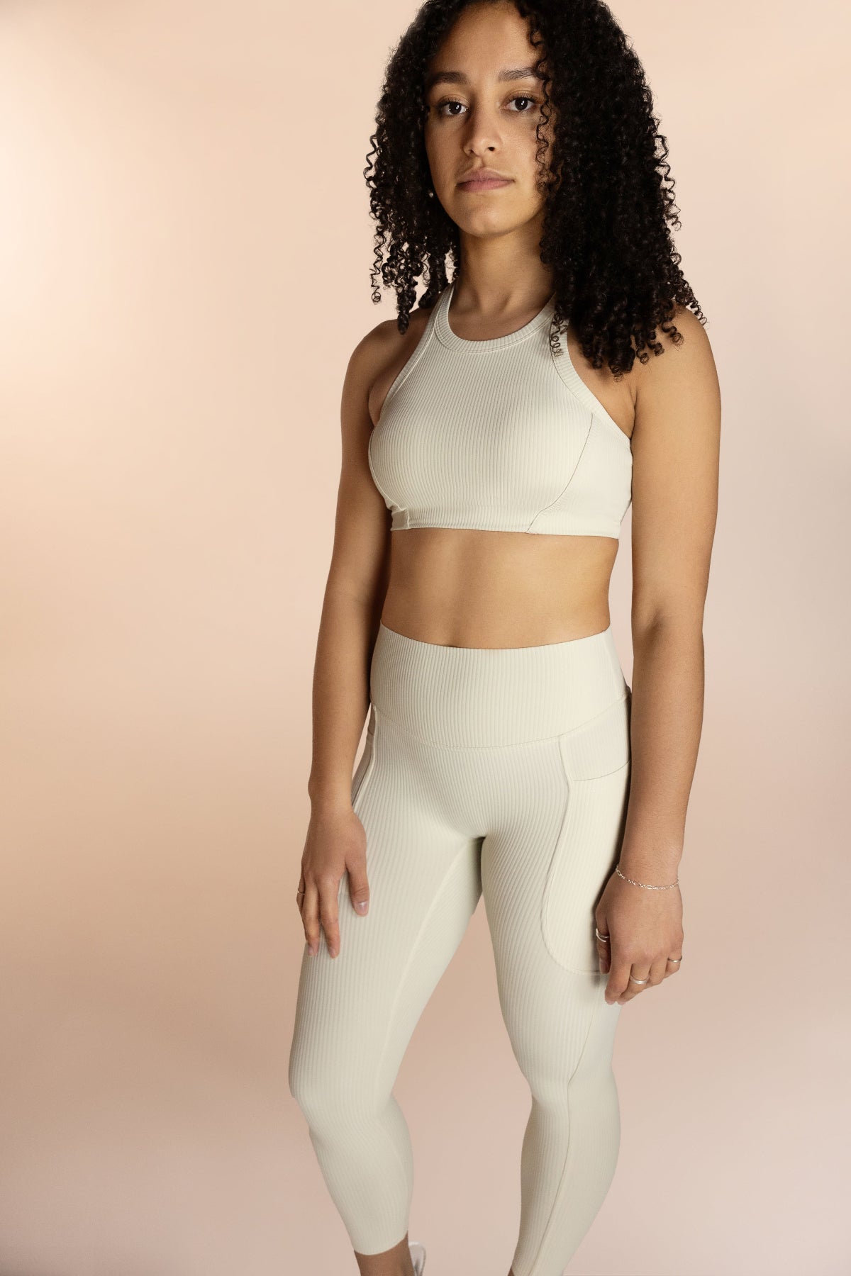 Creme ribbed work out set