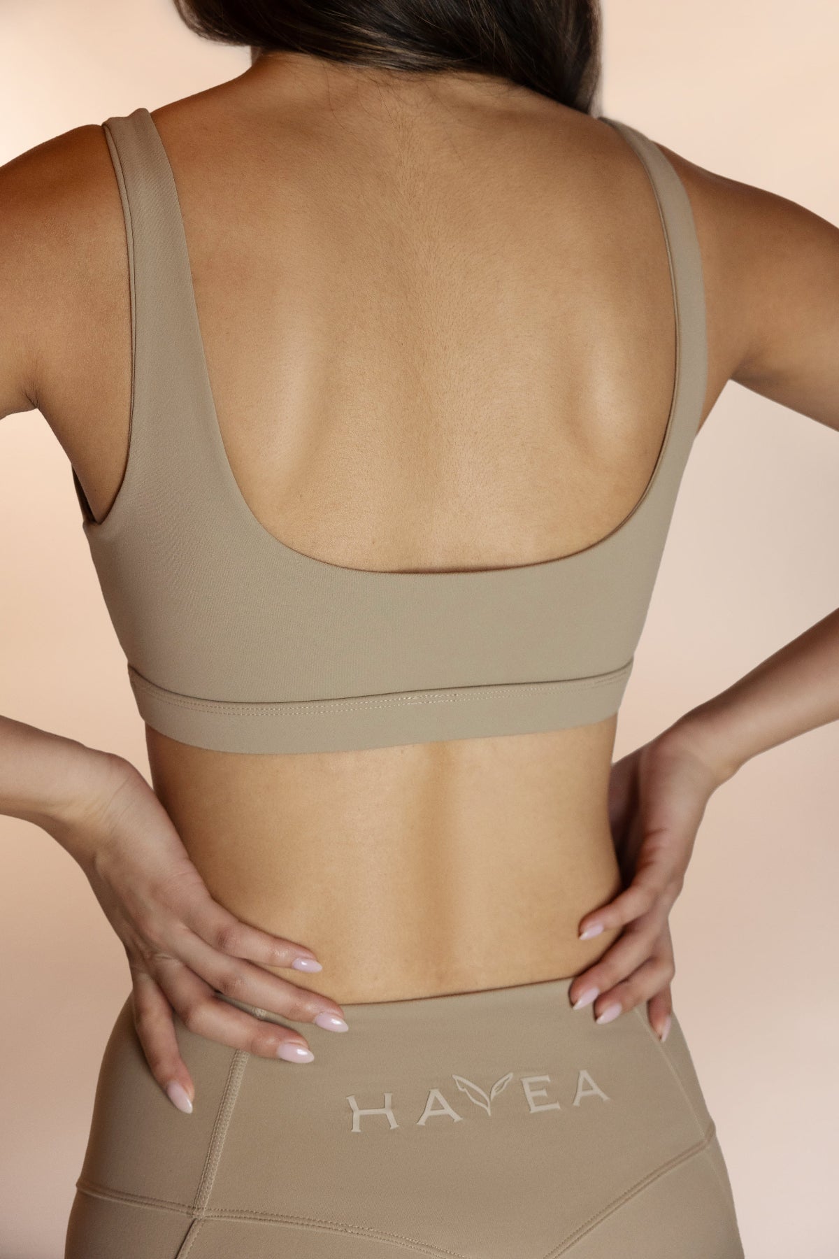 Tan Low back women's sports bra.